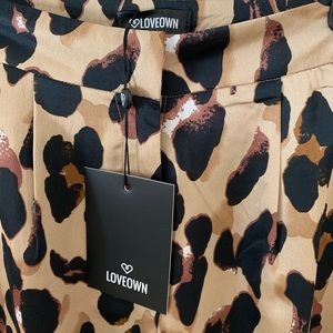 Leopard Print Satin Wide Leg Trousers